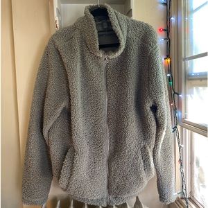 h&m olive green shearling zip jacket